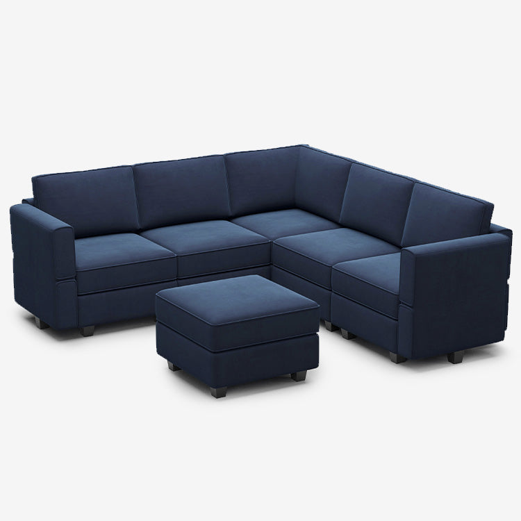 Canapé d'angle modulaire en velours Belffin 5 places + 8 côtés avec siège de rangement et pouf