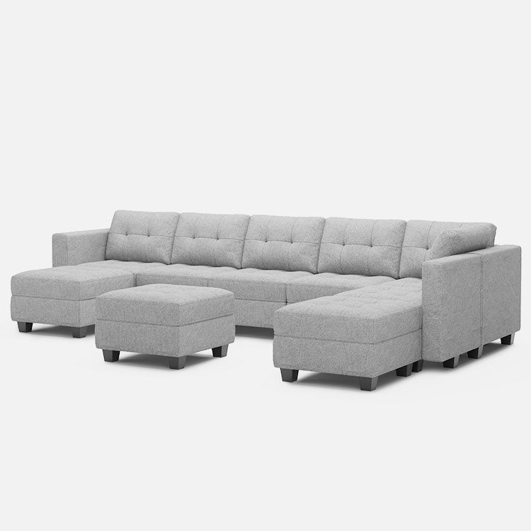 Belffin 8 Seats + 8 Sides Modular Weave Sofa with Storage Seat and Ottoman