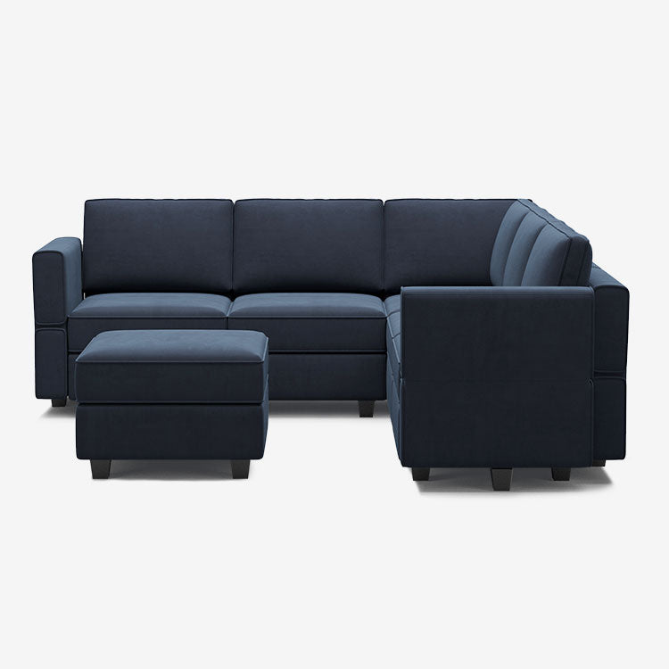 Canapé d'angle modulaire en velours Belffin 5 places + 8 côtés avec siège de rangement et pouf