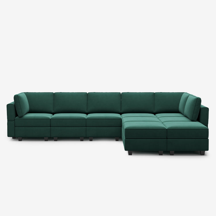 Canapé modulable en velours Belffin 9 places + 8 côtés avec siège de rangement