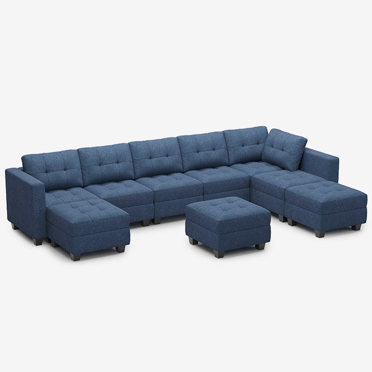 Belffin 8 Seats + 8 Sides Modular Weave Sofa with Storage Seat and Ottoman