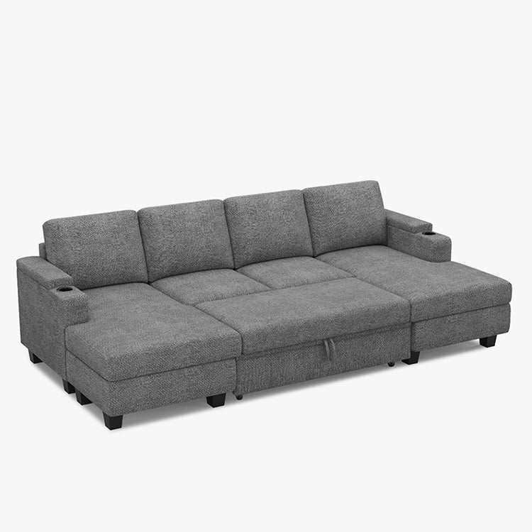 Belffin Modular 4 Seater Modular Chenille Pull-out Sleeper Sofa with Storage Chaises