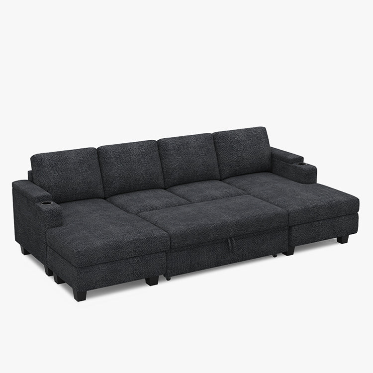 Belffin Modular 4 Seater Modular Chenille Pull-out Sleeper Sofa with Storage Chaises