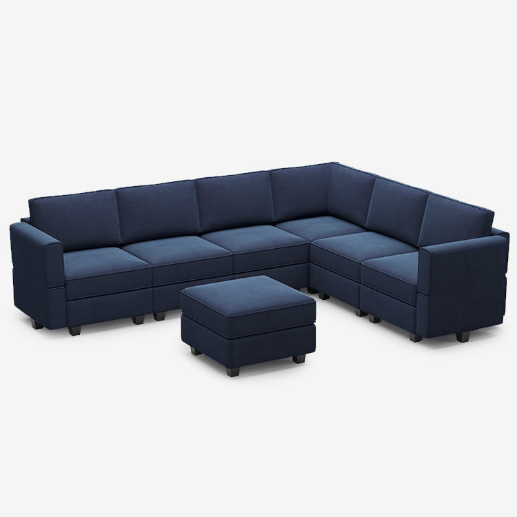 Canapé d'angle modulaire Belffin 6 places + 9 côtés en velours avec siège de rangement et pouf