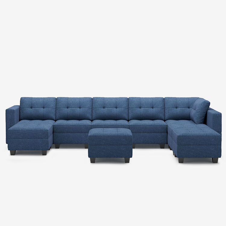 Belffin 8 Seats + 8 Sides Modular Weave Sofa with Storage Seat and Ottoman