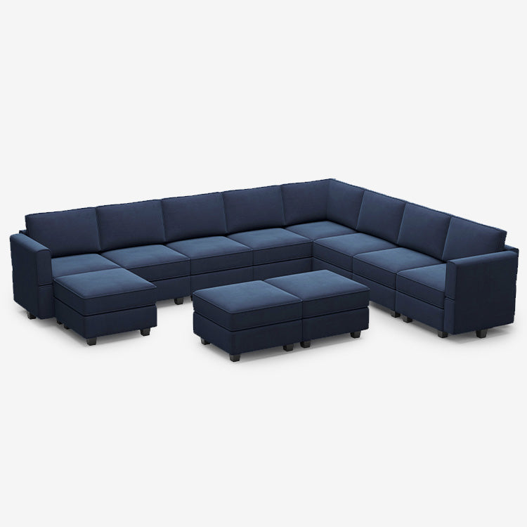 Canapé modulable en velours Belffin 9 places + 11 côtés avec siège de rangement et pouf