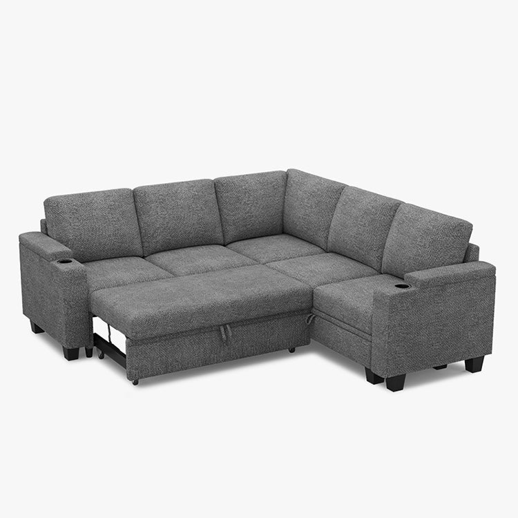 Belffin Modular 5 Seater Modular Chenille Pull-out Sleeper Sofa with Storage Seats