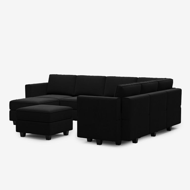 Belffin 7 Seats + 9 Sides Modular Velvet Sofa with Storage Seat and Ottoman