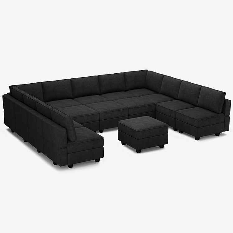 Canapé modulable Belffin 14 places + 13 côtés en tissu éponge avec siège de rangement et pouf