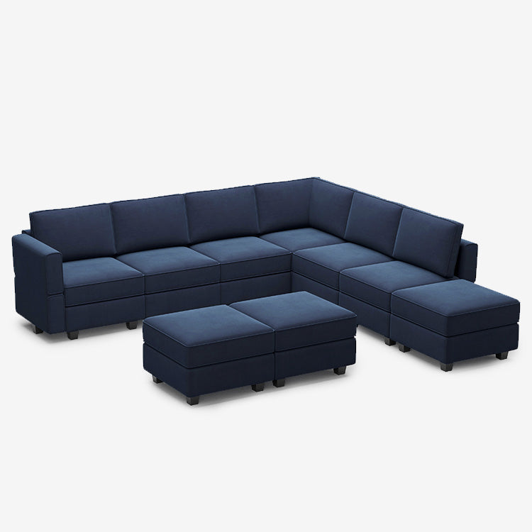 Belffin 7 Seats + 8 Sides Modular Velvet Corner Sofa with Storage Seat and Ottoman