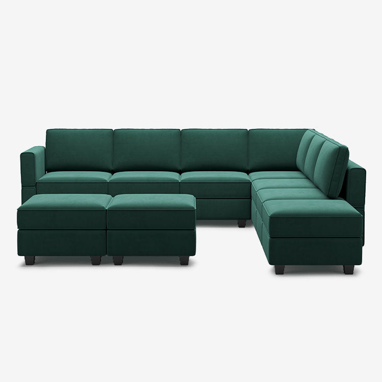 Belffin 7 Seats + 8 Sides Modular Velvet Corner Sofa with Storage Seat and Ottoman