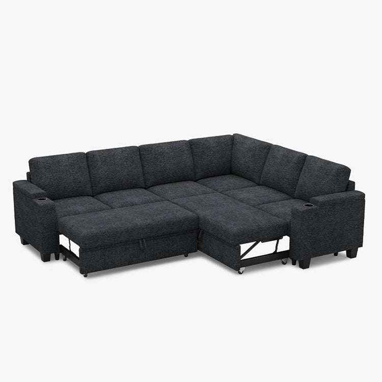 Canapé-lit modulaire 6 places Belffin en chenille avec rangement