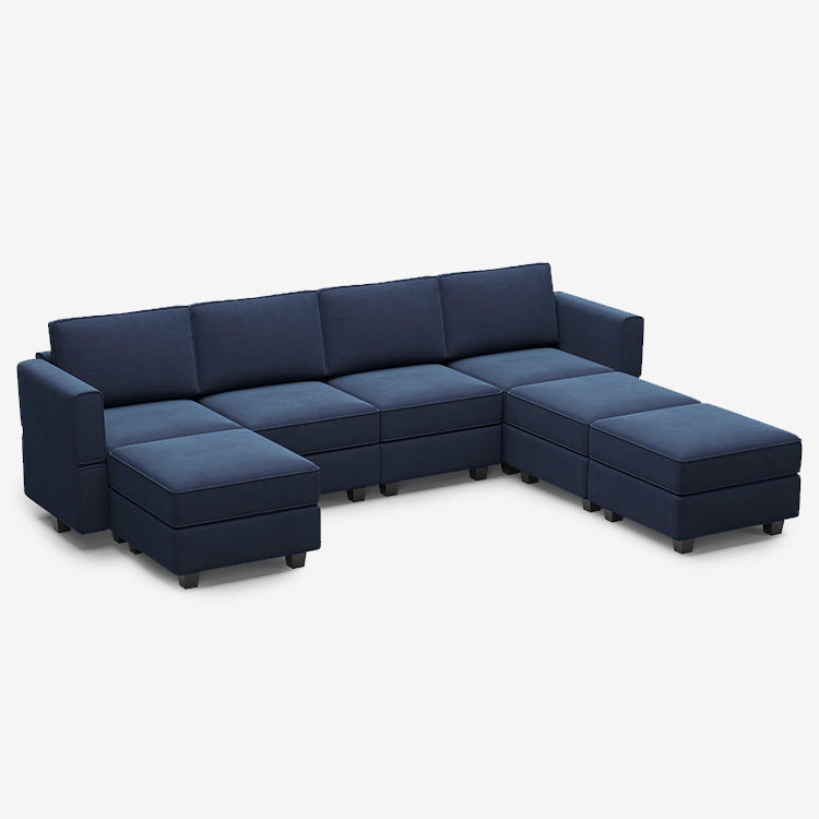 Canapé modulable en velours Belffin 7 places + 6 côtés avec siège de rangement