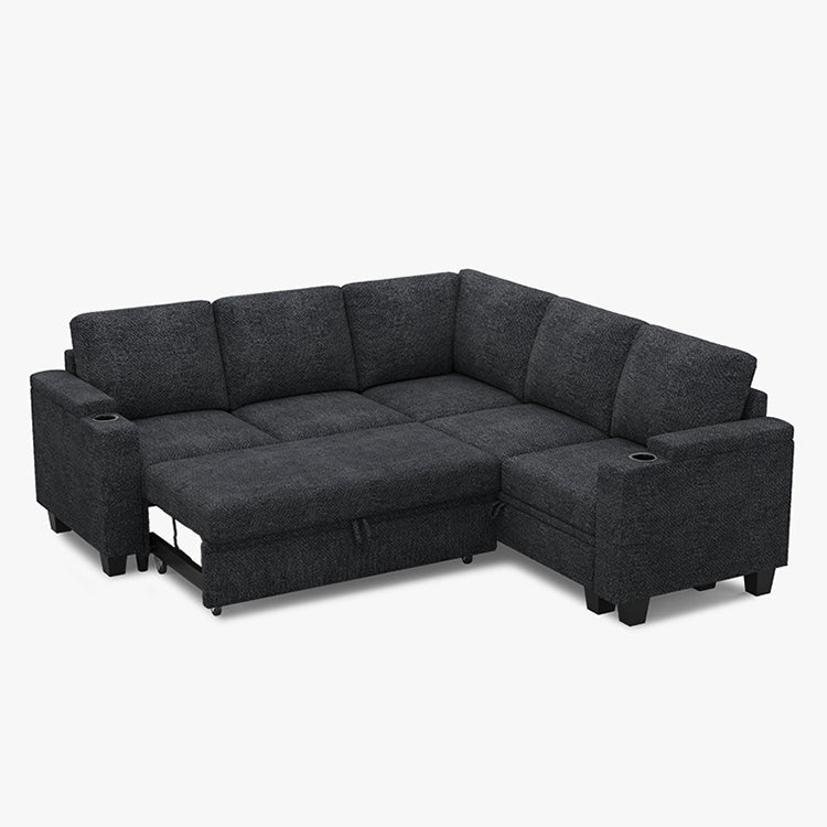 Belffin Modular 5 Seater Modular Chenille Pull-out Sleeper Sofa with Storage Seats