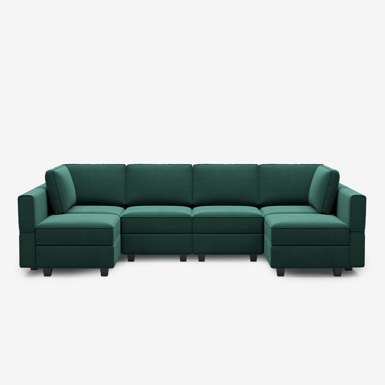 Canapé modulable en velours Belffin 6 places + 8 côtés avec siège de rangement