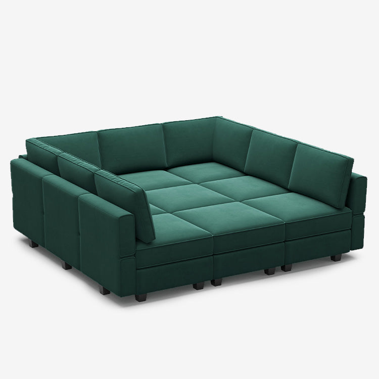 Belffin 9 Seats + 9 Sides Modular Velvet Sleeper Sofa with Storage Seat