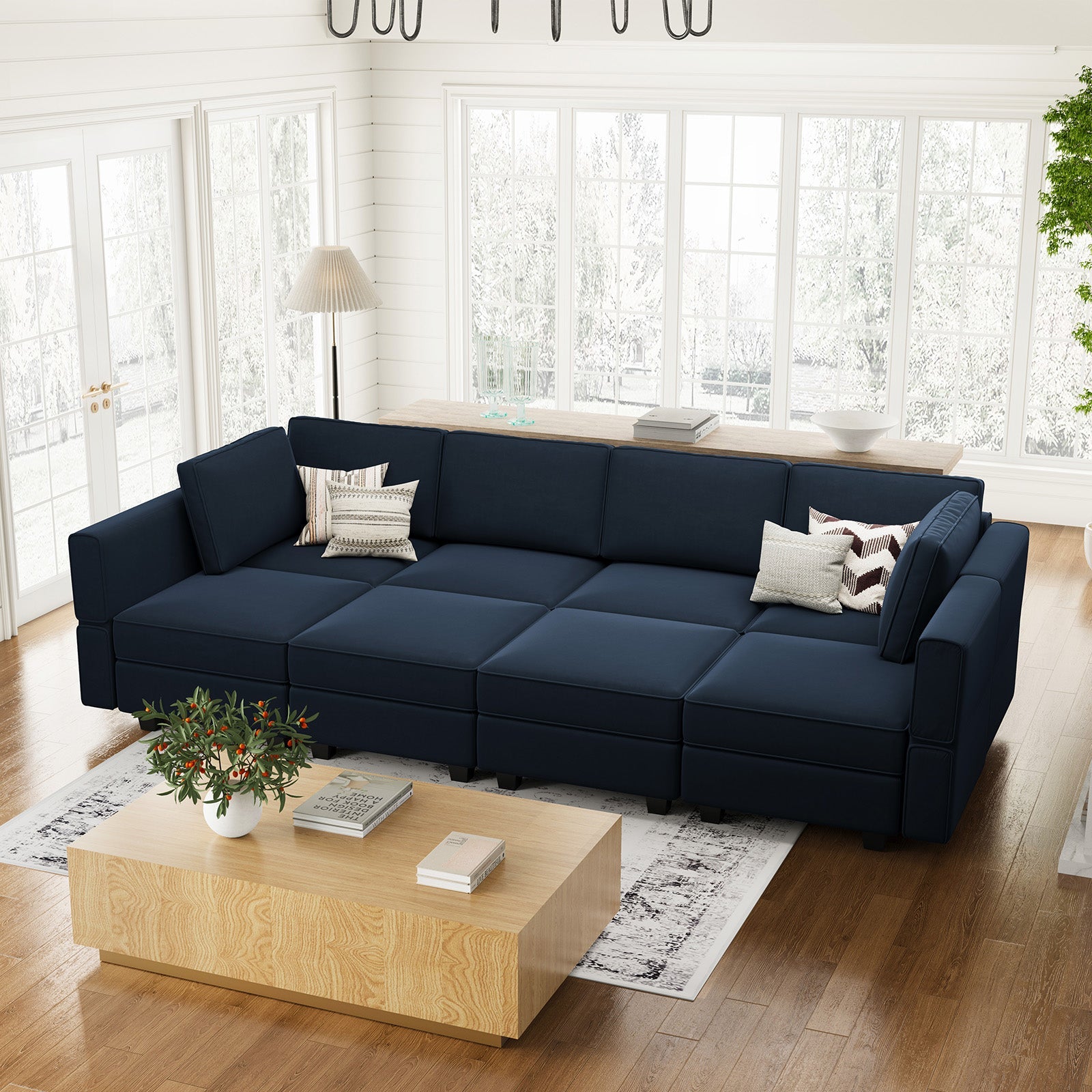 Belffin 8 Seats + 8 Sides Modular Velvet Sleeper Sofa with Storage Seat