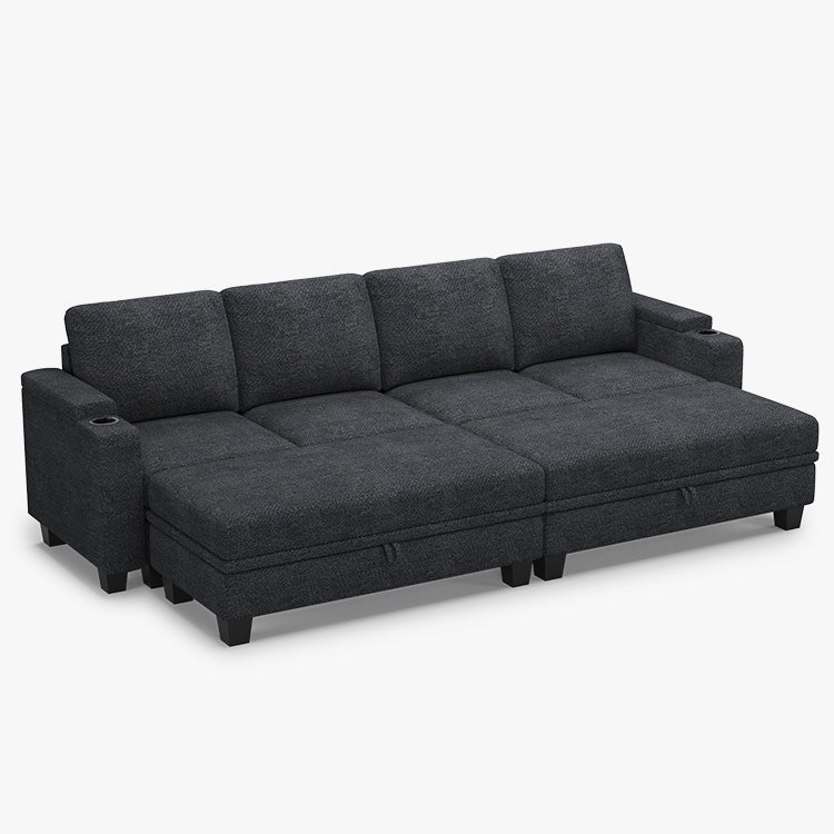 Belffin Modular 4 Seater Modular Chenille Sleeper Sofa with Storage Ottoman