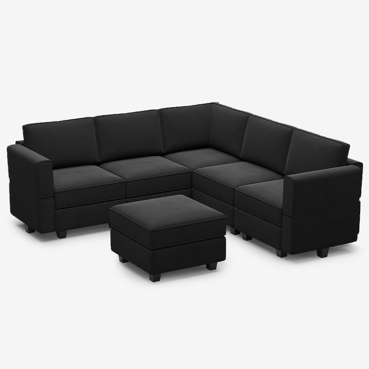 Canapé d'angle modulaire en velours Belffin 5 places + 8 côtés avec siège de rangement et pouf