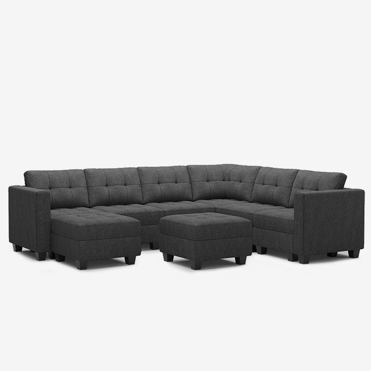 Belffin 7 Seats + 9 Sides Modular Weave Sofa with Ottoman