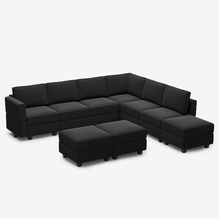 Belffin 7 Seats + 8 Sides Modular Velvet Corner Sofa with Storage Seat and Ottoman