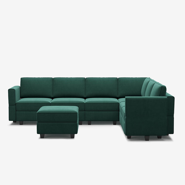 Canapé d'angle modulaire Belffin 6 places + 9 côtés en velours avec siège de rangement et pouf