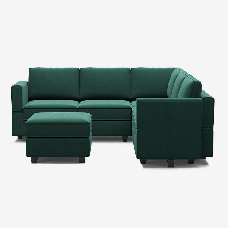 Canapé d'angle modulaire en velours Belffin 5 places + 8 côtés avec siège de rangement et pouf