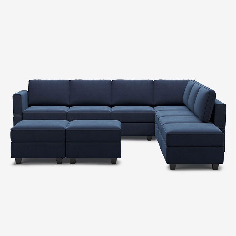 Belffin 7 Seats + 8 Sides Modular Velvet Corner Sofa with Storage Seat and Ottoman