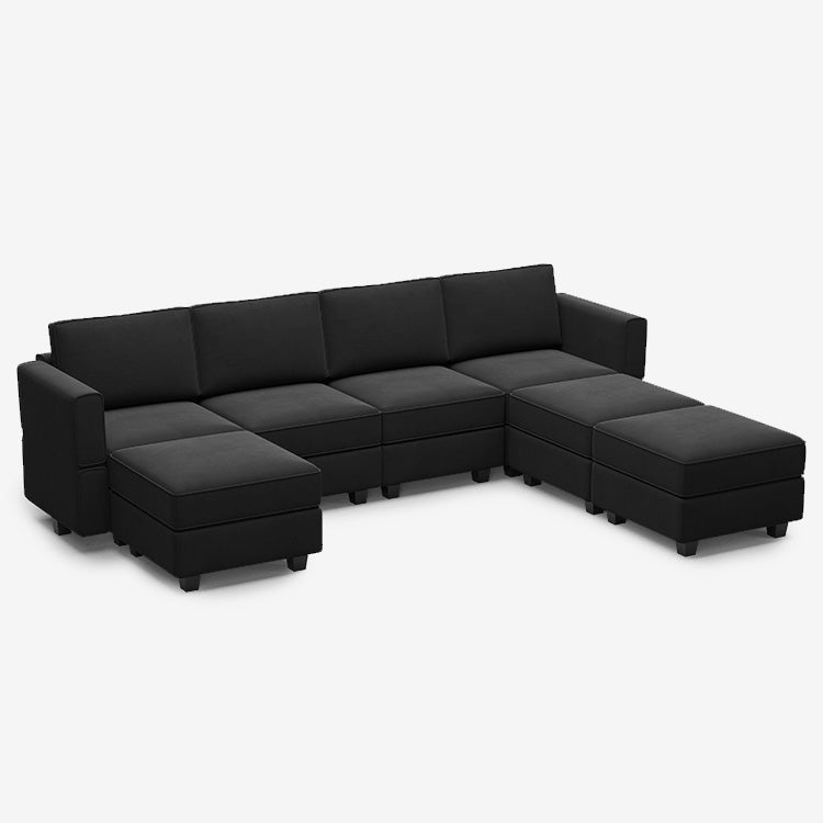 Canapé modulable en velours Belffin 7 places + 6 côtés avec siège de rangement
