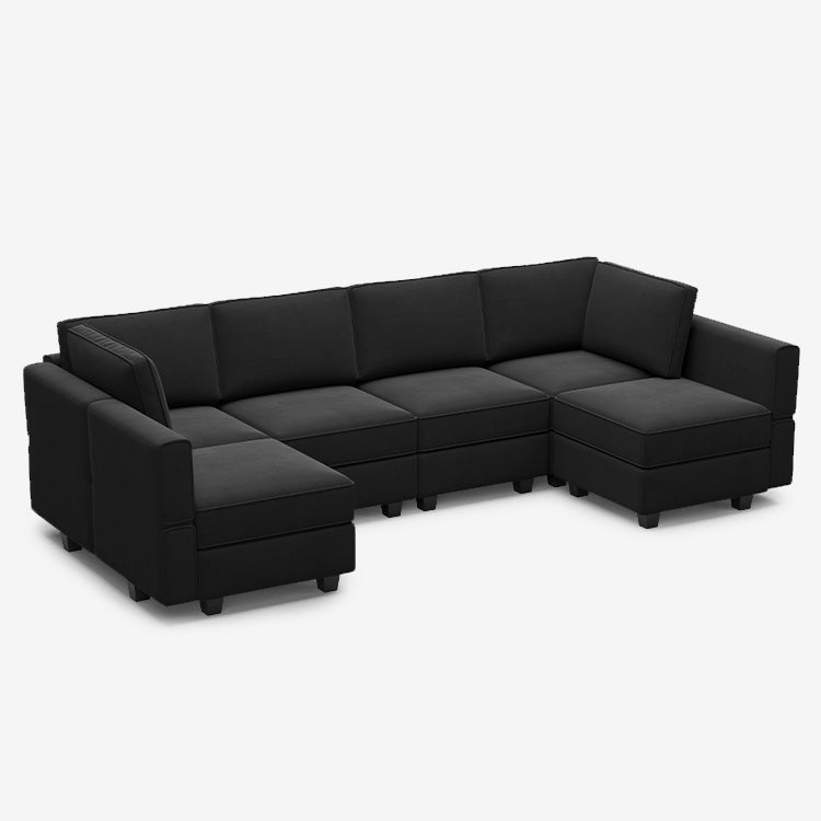 Canapé modulable en velours Belffin 6 places + 8 côtés avec siège de rangement