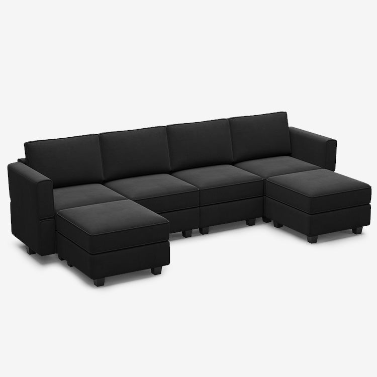 Canapé modulable en velours Belffin 6 places + 6 côtés avec siège de rangement