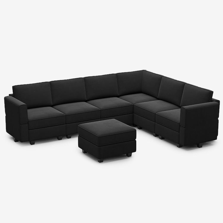 Canapé d'angle modulaire Belffin 6 places + 9 côtés en velours avec siège de rangement et pouf