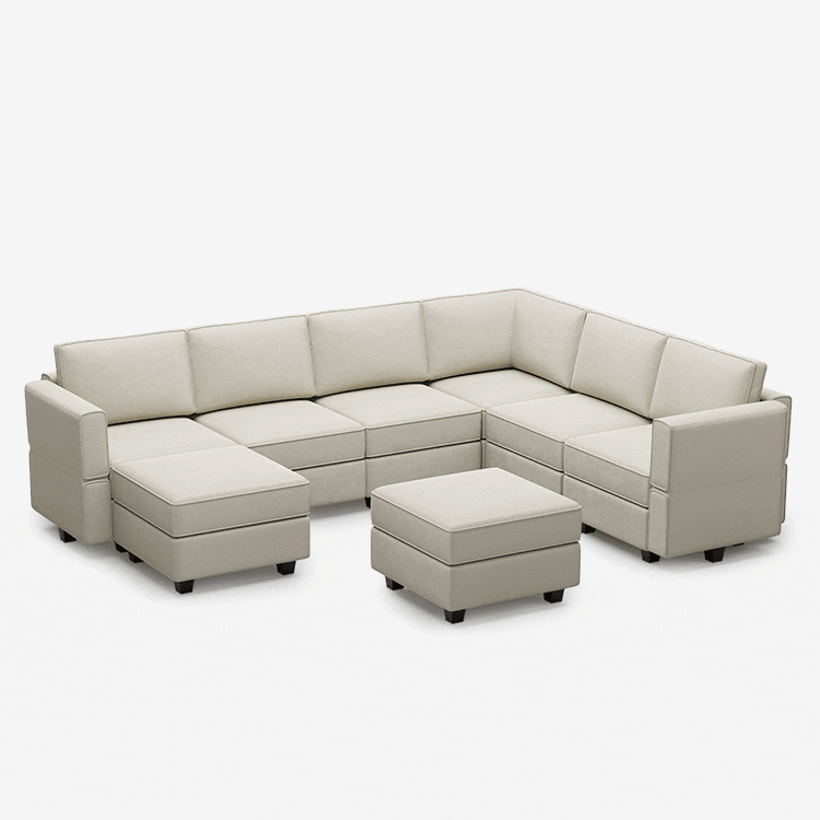 Belffin 7 Seats + 9 Sides Modular Velvet Sofa with Storage Seat and Ottoman
