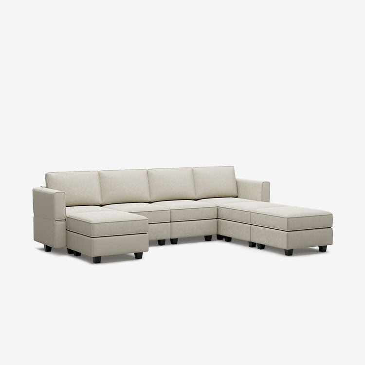 Canapé modulable en velours Belffin 7 places + 6 côtés avec siège de rangement