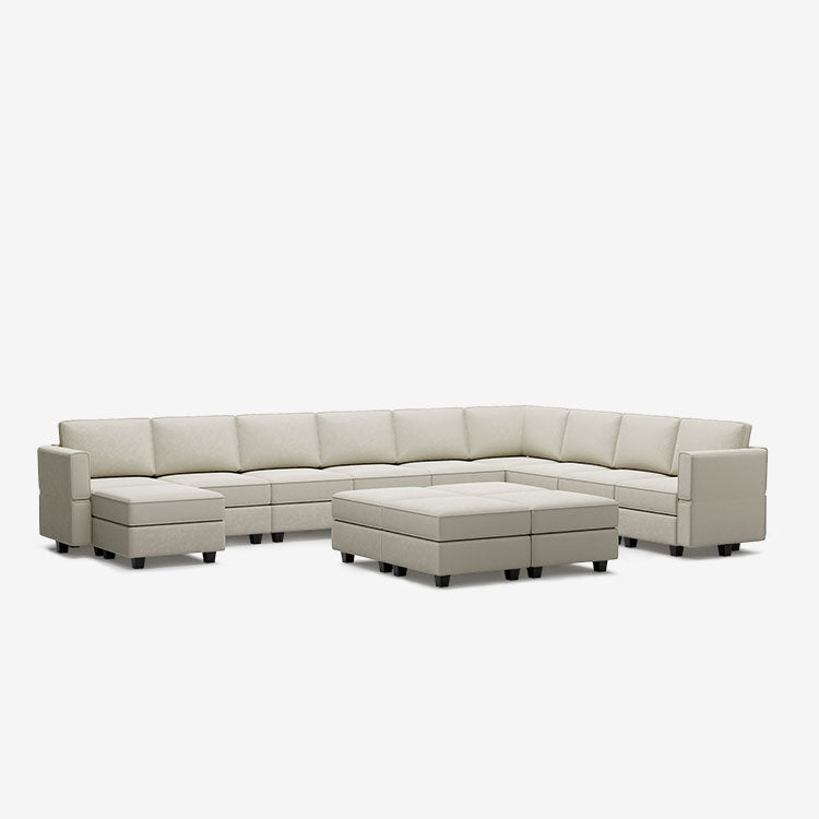 Canapé modulable en velours Belffin 10 places + 12 côtés avec siège de rangement et pouf