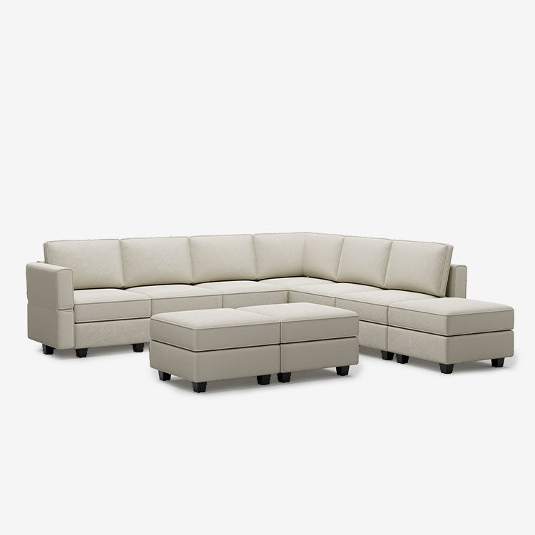 Belffin 7 Seats + 8 Sides Modular Velvet Corner Sofa with Storage Seat and Ottoman