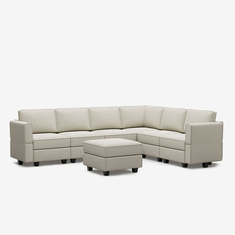 Canapé d'angle modulaire Belffin 6 places + 9 côtés en velours avec siège de rangement et pouf