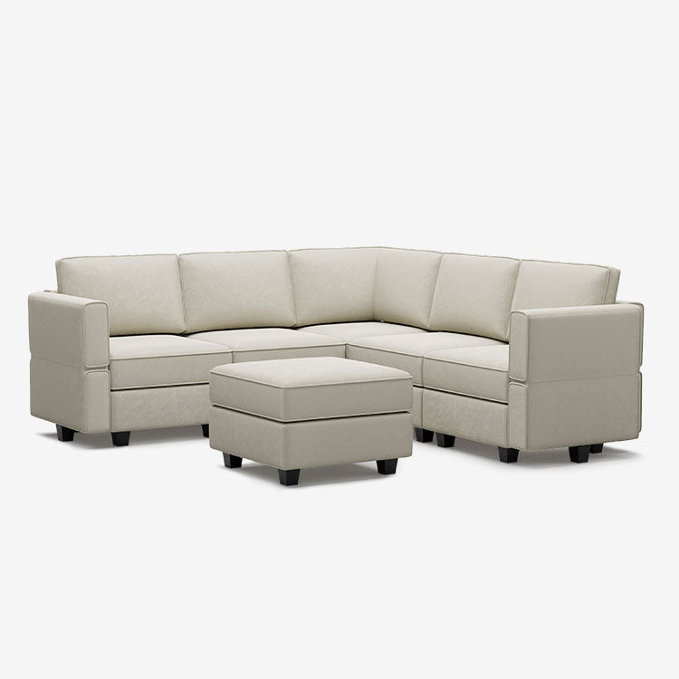 Canapé d'angle modulaire en velours Belffin 5 places + 8 côtés avec siège de rangement et pouf