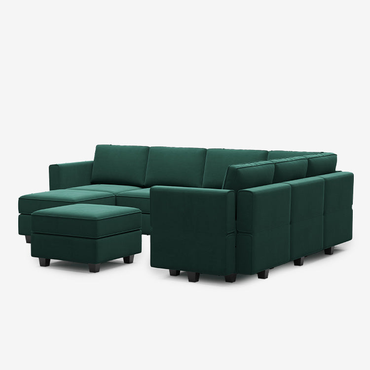 Belffin 7 Seats + 9 Sides Modular Velvet Sofa with Storage Seat and Ottoman