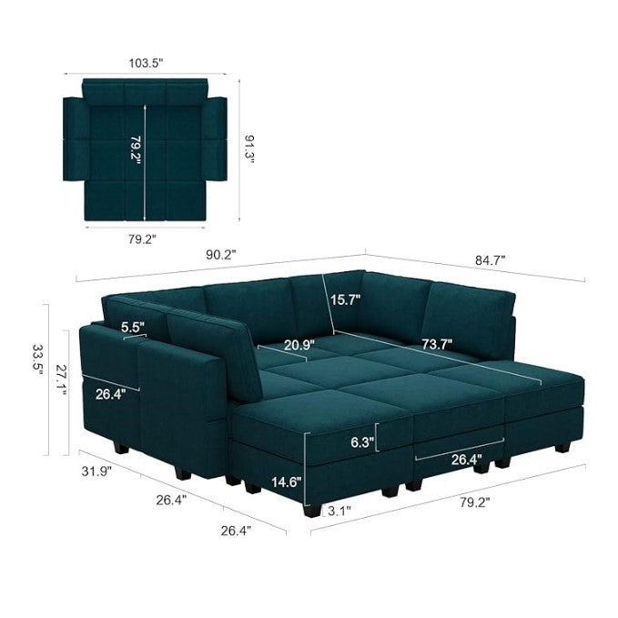 Belffin 9 Seats + 7 Sides Modular Terry Sleeper Sofa with Storage Seat