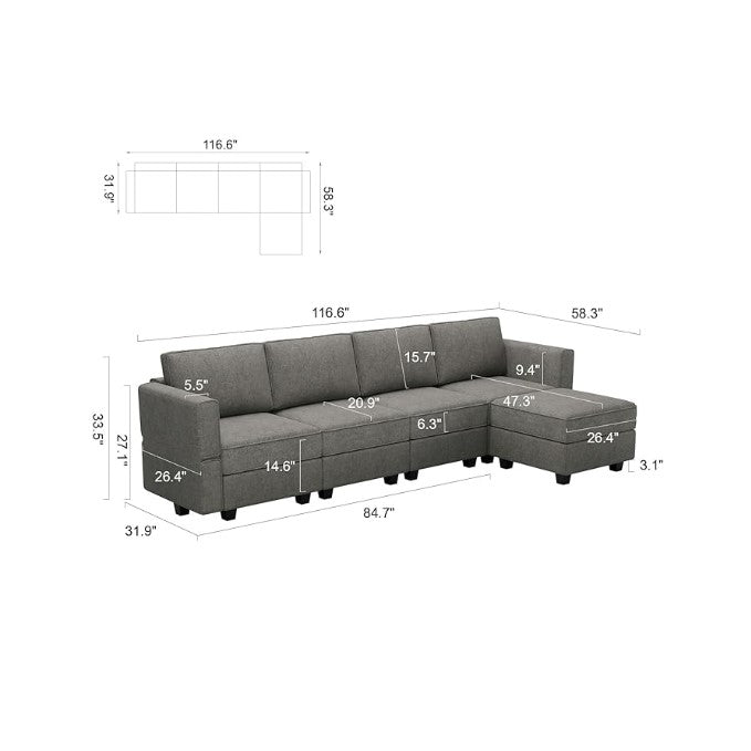 Belffin 5 Seats + 6 Sides Modular Terry Sofa with Storage Seat