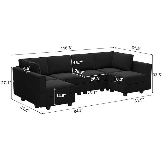 Canapé modulable en velours Belffin 6 places + 8 côtés avec siège de rangement