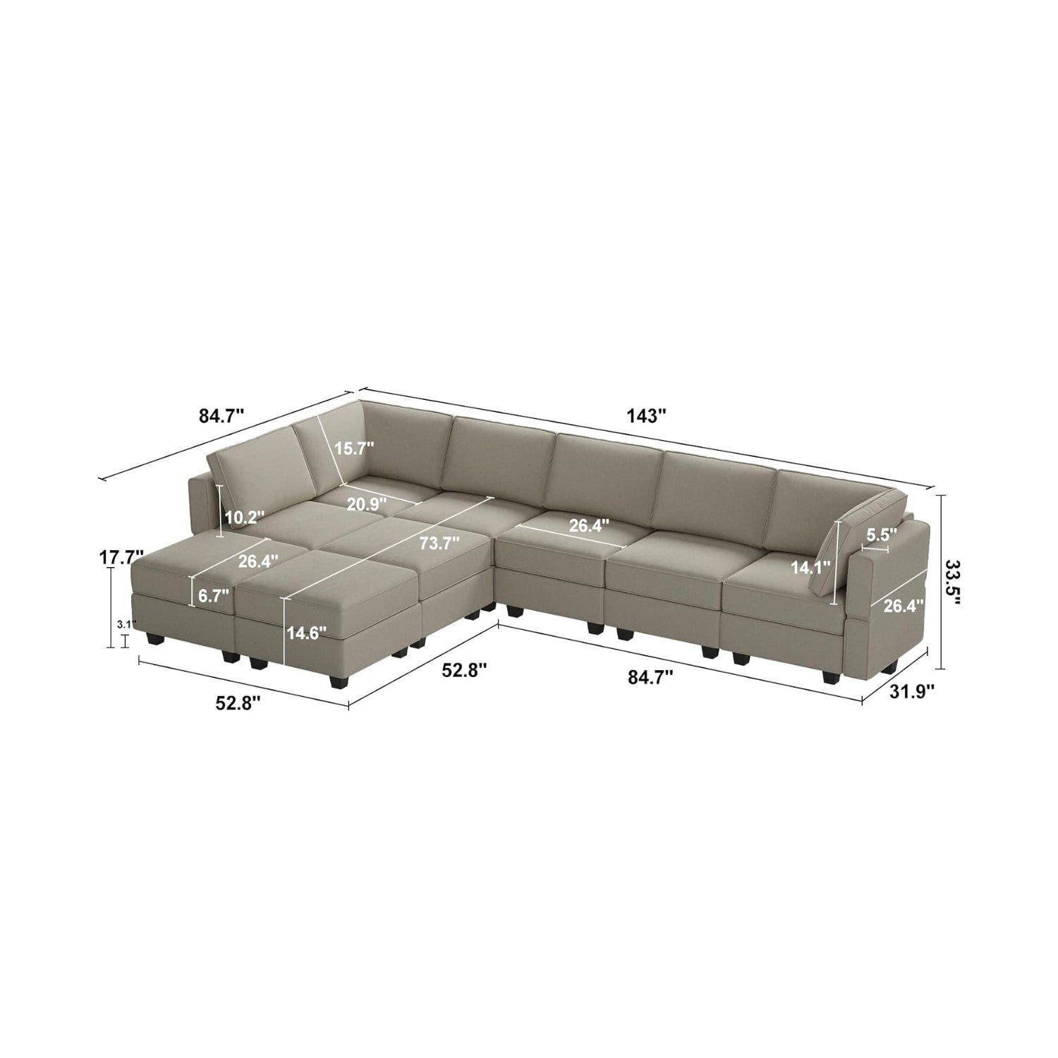 Canapé modulable en velours Belffin 9 places + 8 côtés avec siège de rangement