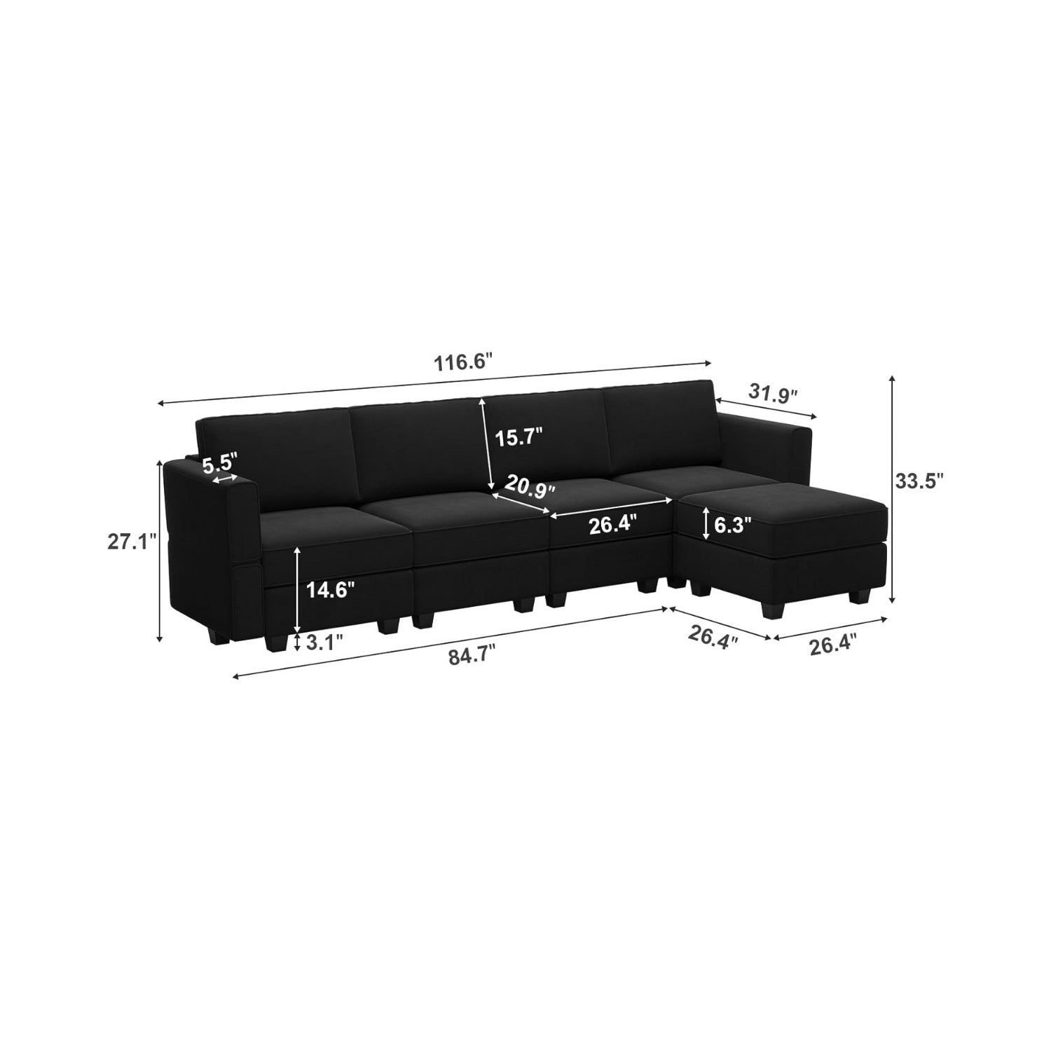 Belffin 5 Seats + 6 Sides Modular Velvet Sofa with Storage Seat