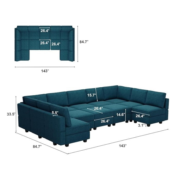 Belffin 12 Seats + 11 Sides Modular Terry Sleeper Sofa with Storage Seat