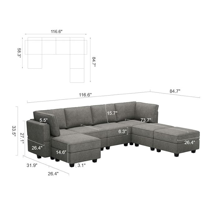 Canapé modulable Belffin 7 places + 6 côtés Terry avec siège de rangement