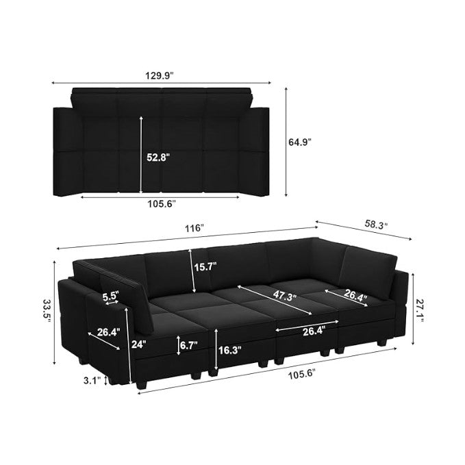 Belffin 8 Seats + 8 Sides Modular Velvet Sleeper Sofa with Storage Seat