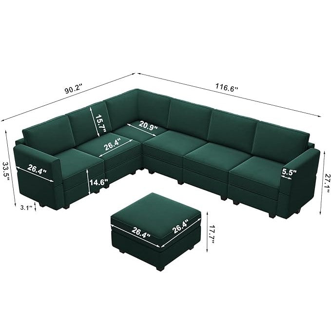 Canapé d'angle modulaire Belffin 6 places + 9 côtés en velours avec siège de rangement et pouf