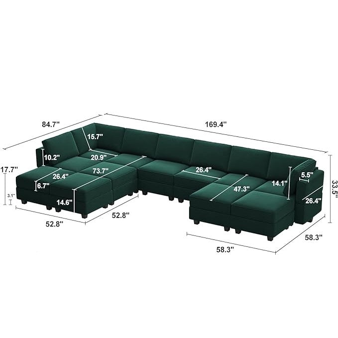 Belffin 12 Seats + 9 Sides Modular Velvet Sofa with Storage Seat
