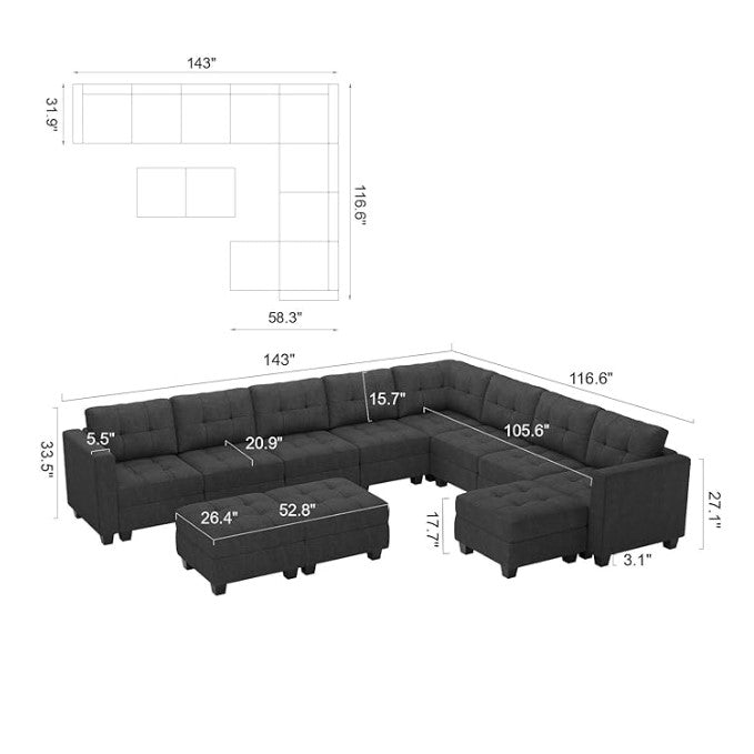 Belffin 9 Seats + 11 Sides Modular Weave Sofa with Storage Seat and Ottoman